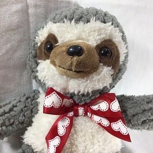 Sloth Valentines Day Plush 8” Sitting Heart Ribbon Stuffed Animal